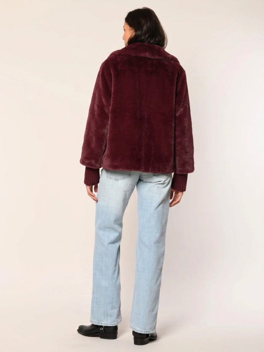 Ribbed Cuffs Faux Fur Jacket