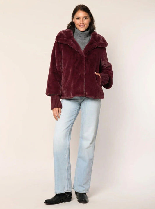 Ribbed Cuffs Faux Fur Jacket
