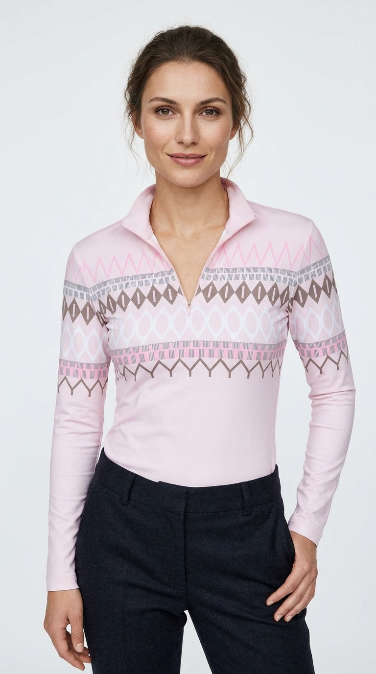 Zig-Zag Detailed Jersey Zip Top