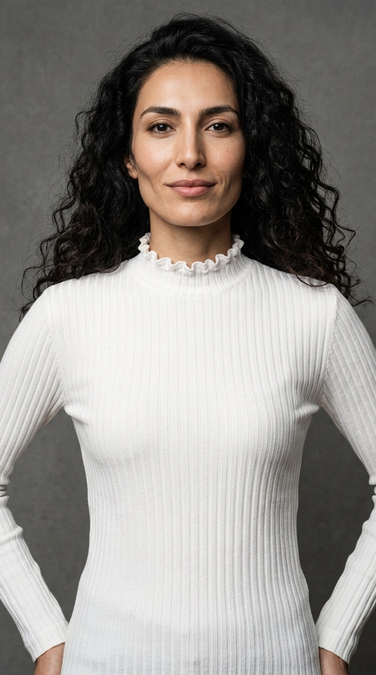 Ruffle Neck Cotton Turtleneck