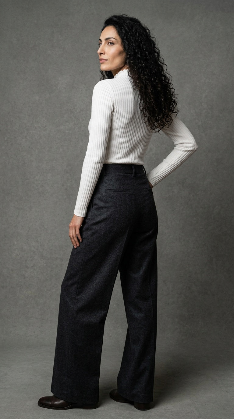Ruffle Neck Cotton Turtleneck