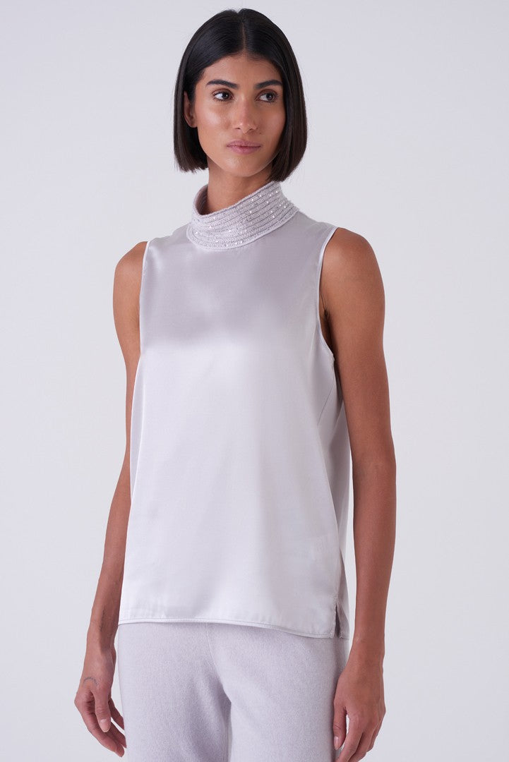 Sparkley Ribbed Neck Silk Top