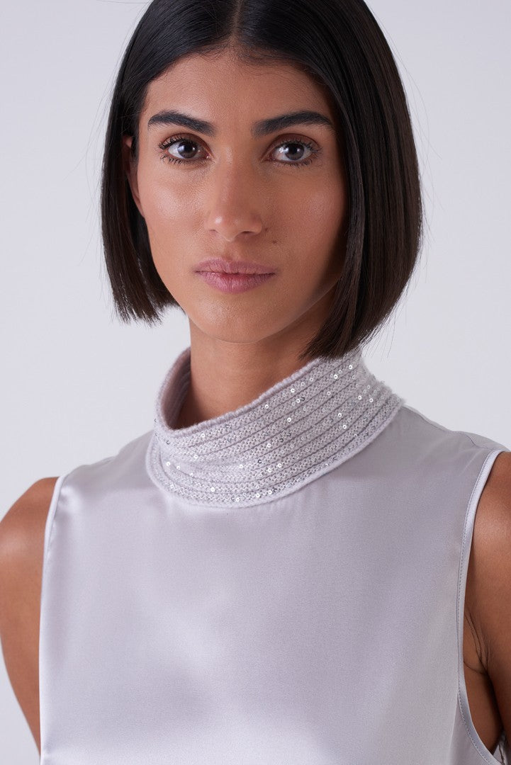 Sparkley Ribbed Neck Silk Top