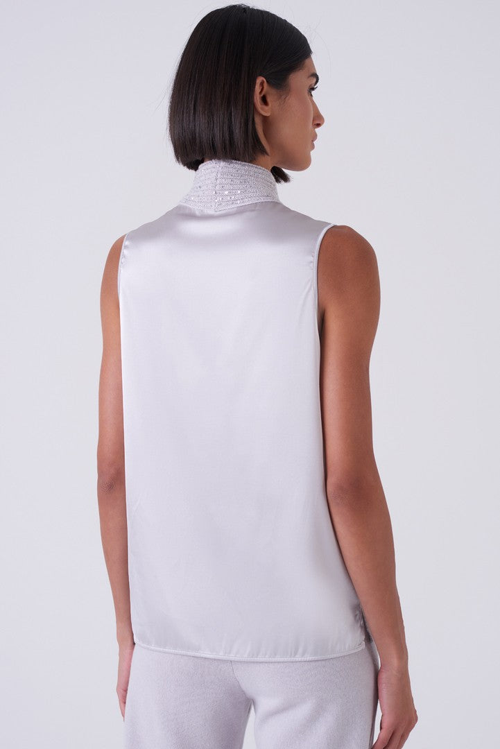 Sparkley Ribbed Neck Silk Top