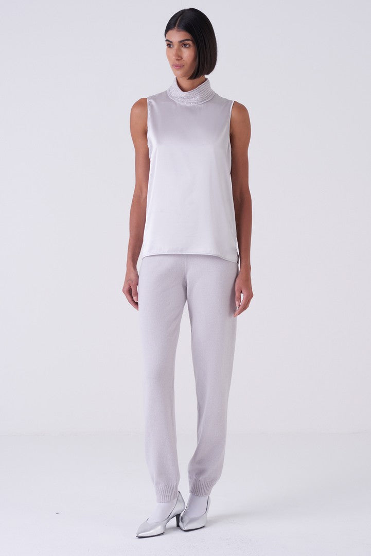 Sparkley Ribbed Neck Silk Top