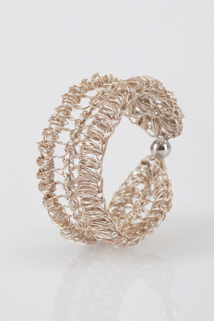 Silver Fishbone Crochet Bracelet