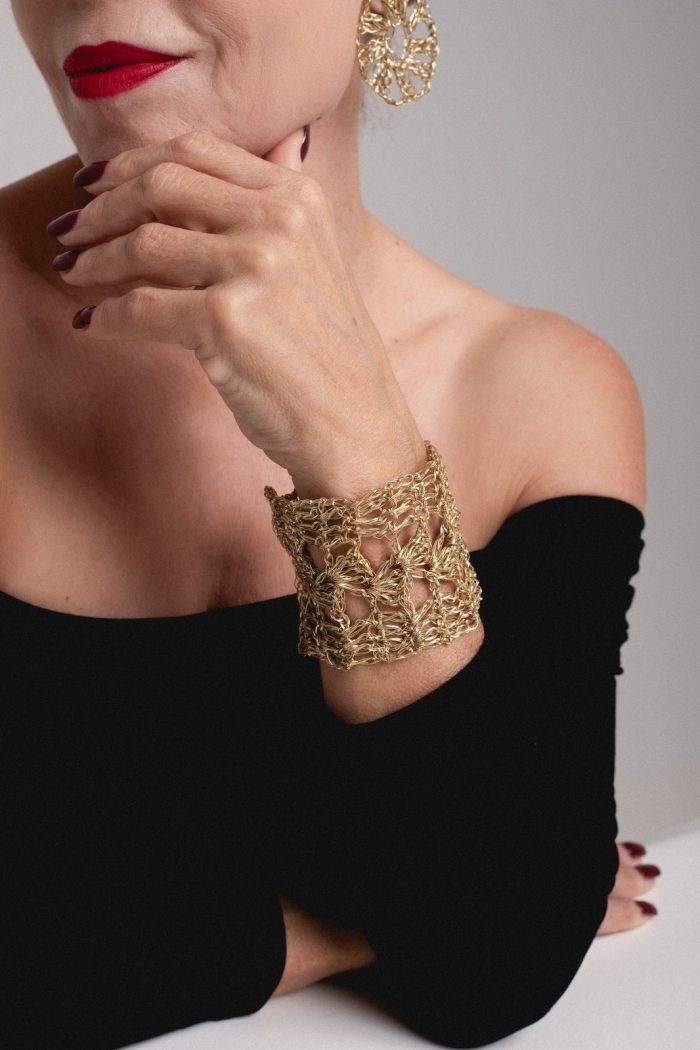 Flora Silver Crochet Cuff Bracelet