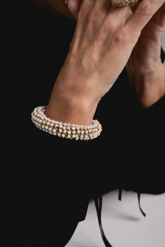 Pearl Knitted Tube Gold Bracelet