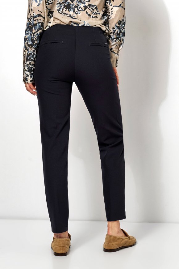 Pleated Pull-On Pants w Diagonal Zip Pockets