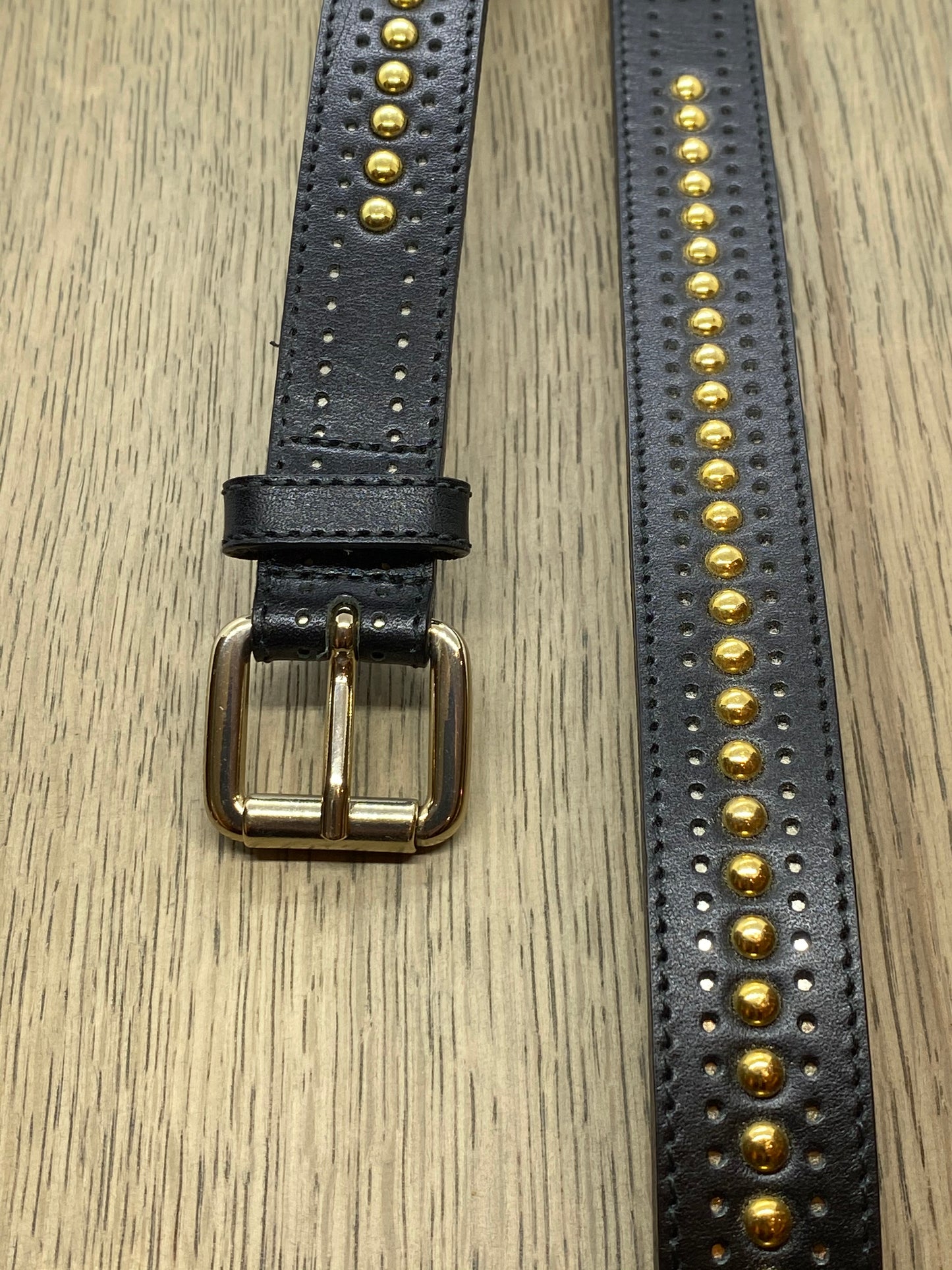 Narrow Leather Belt With Gold Studs