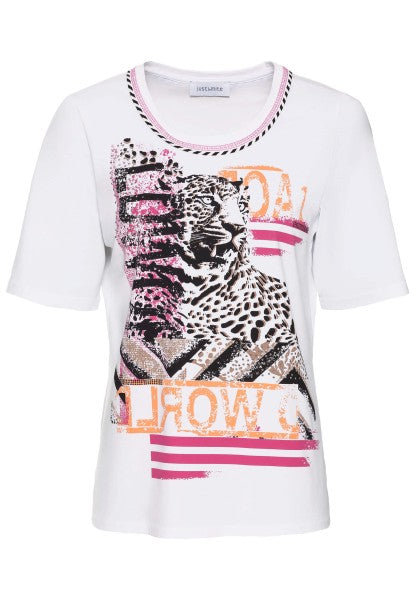 Cheetah Studded Tee with Piping Detail