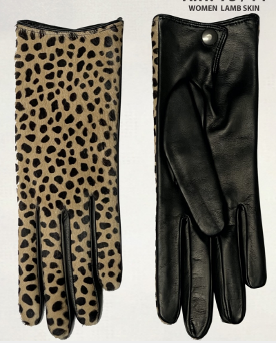 Cheetah Leather Buttoned Gloves
